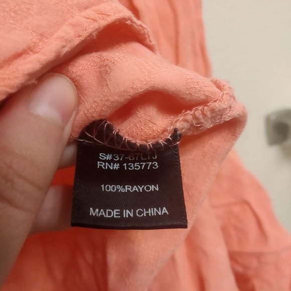 Coral Off-the-Shoulder Crop Top w/ Flared Sleeves - Picture 4 of 5